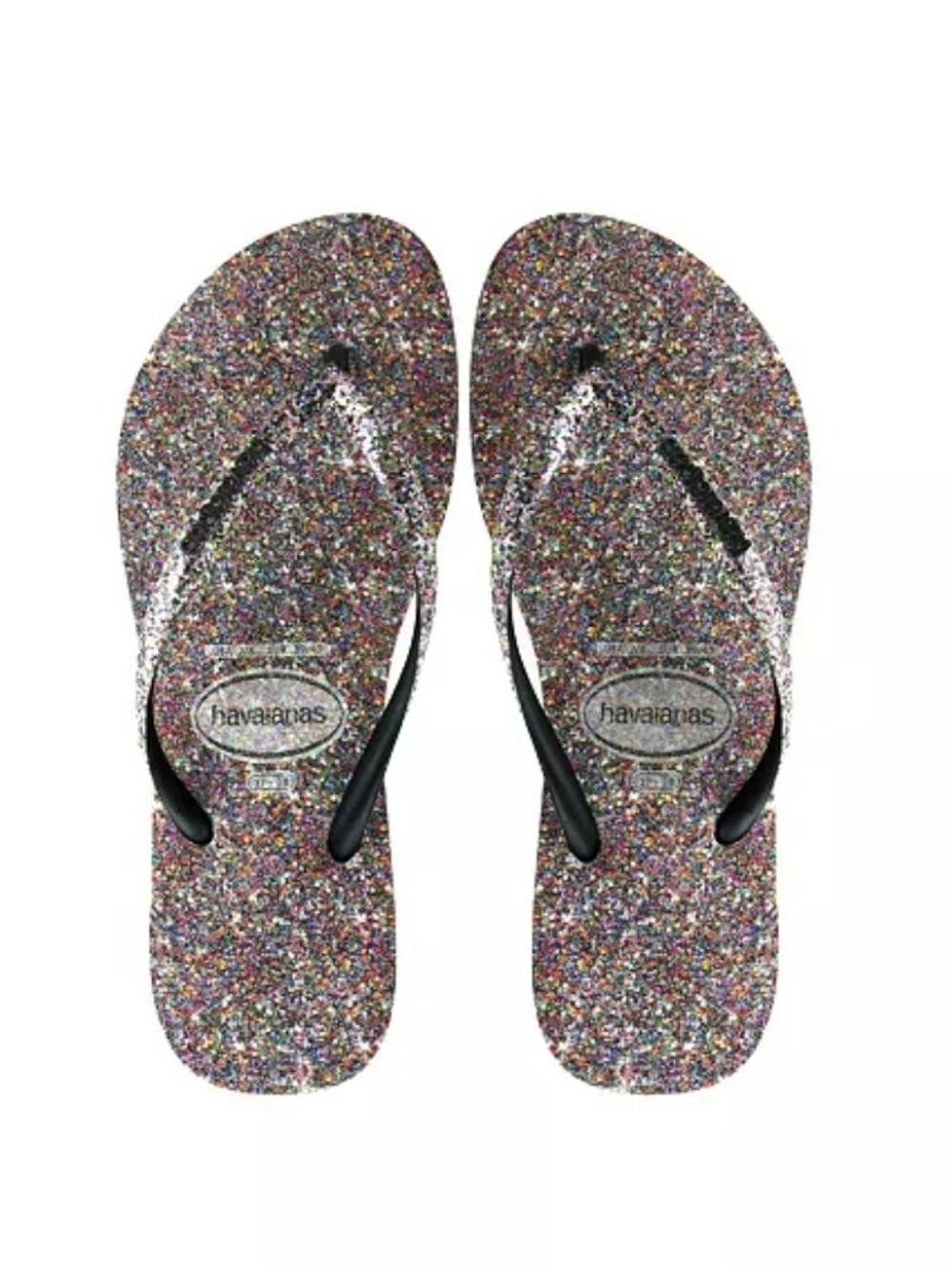 Havaianas Glitter Multicolor Footbed with Black Sparkle Straps